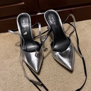 Nine West Metallic Silver Heels